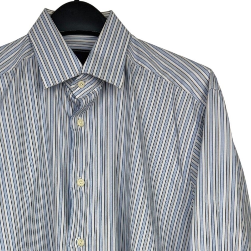 David Donahue Dress Shirt Mens 16.5 34/35 Cotton Blue White Striped Button Up